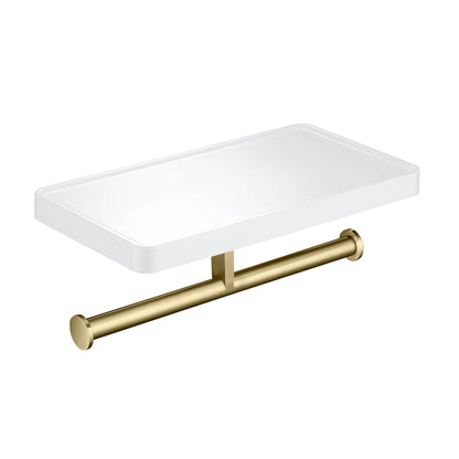 KIBI Deco Bathroom Double Tissue Holder With Shelf in Brushed Gold Finish