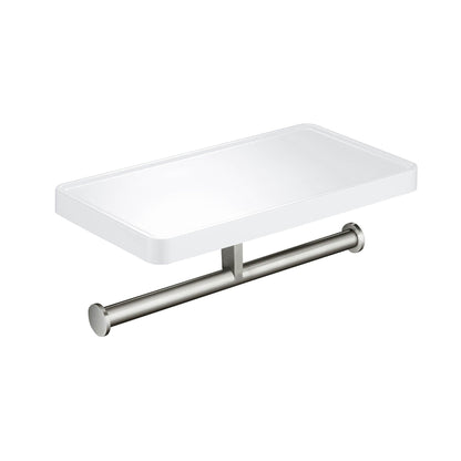 KIBI Deco Bathroom Double Tissue Holder With Shelf in Brushed Nickel Finish