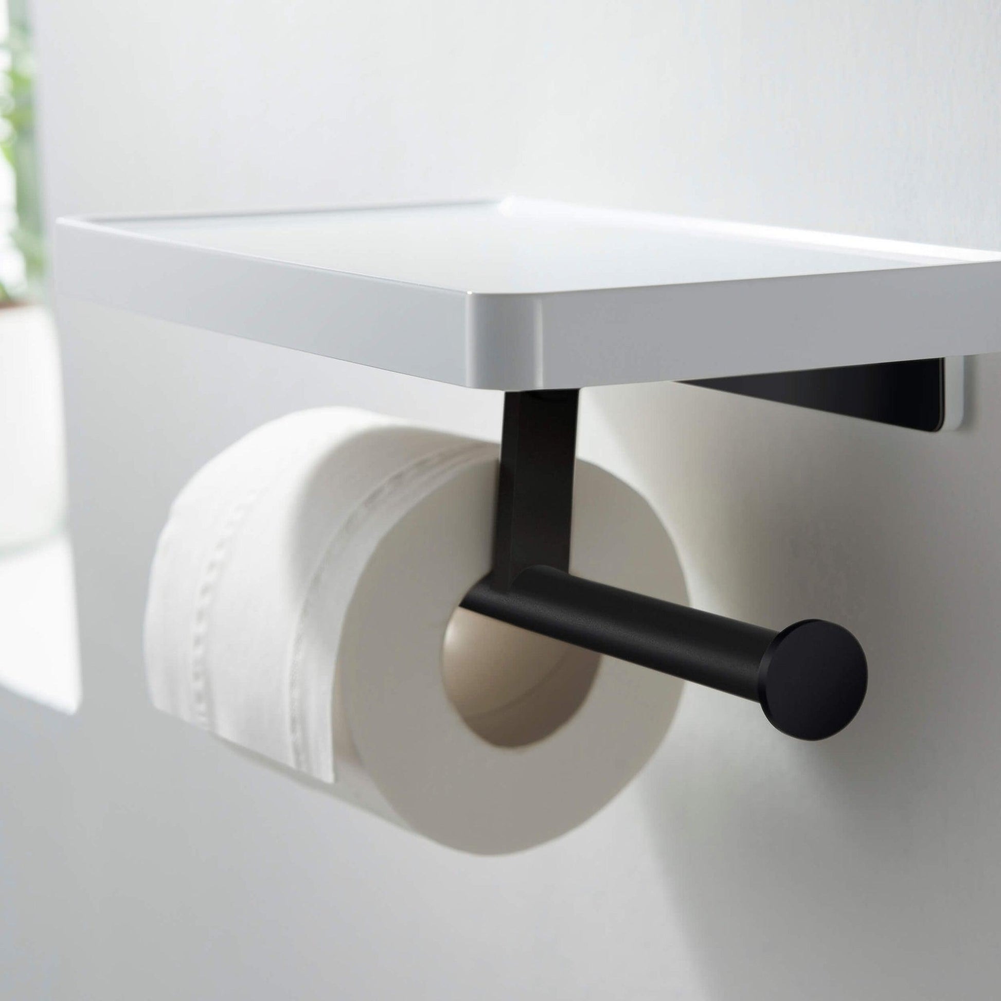 KIBI Deco Bathroom Double Tissue Holder With Shelf in Matte Black Finish