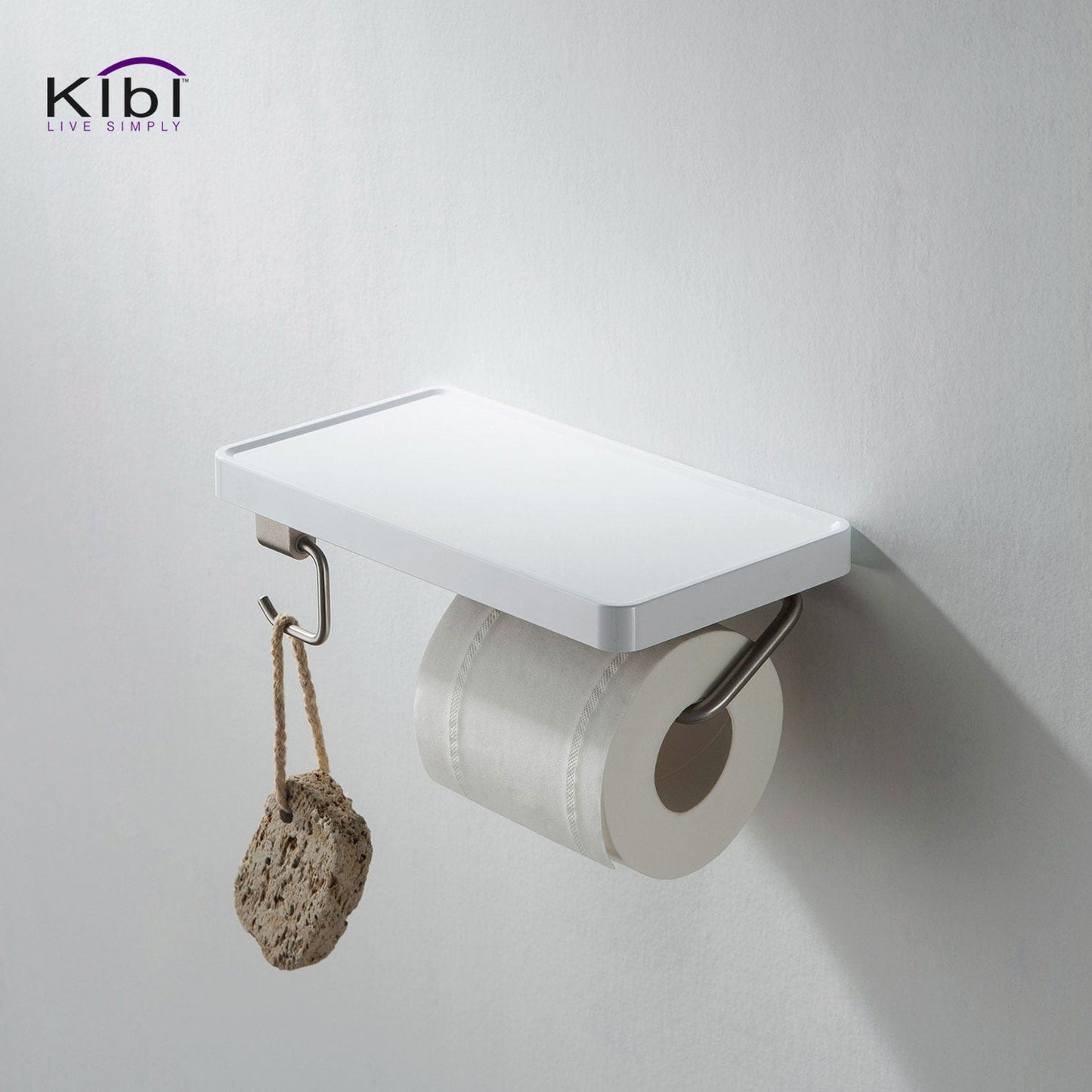 KIBI Deco Bathroom Tissue Holder With Shelf and Hook in Brushed Nickel Finish