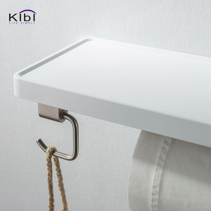 KIBI Deco Bathroom Tissue Holder With Shelf and Hook in Brushed Nickel Finish