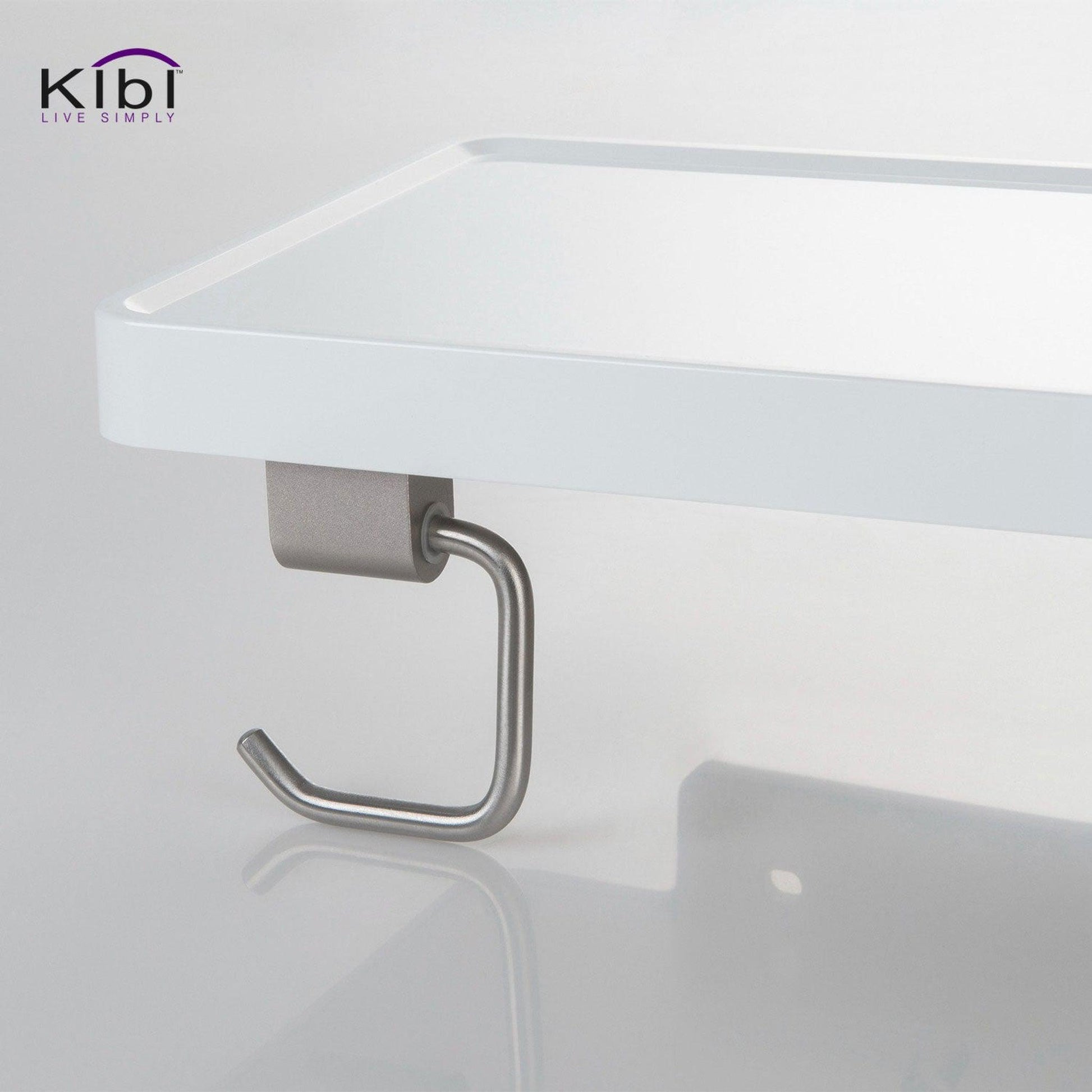 KIBI Deco Bathroom Tissue Holder With Shelf and Hook in Brushed Nickel Finish