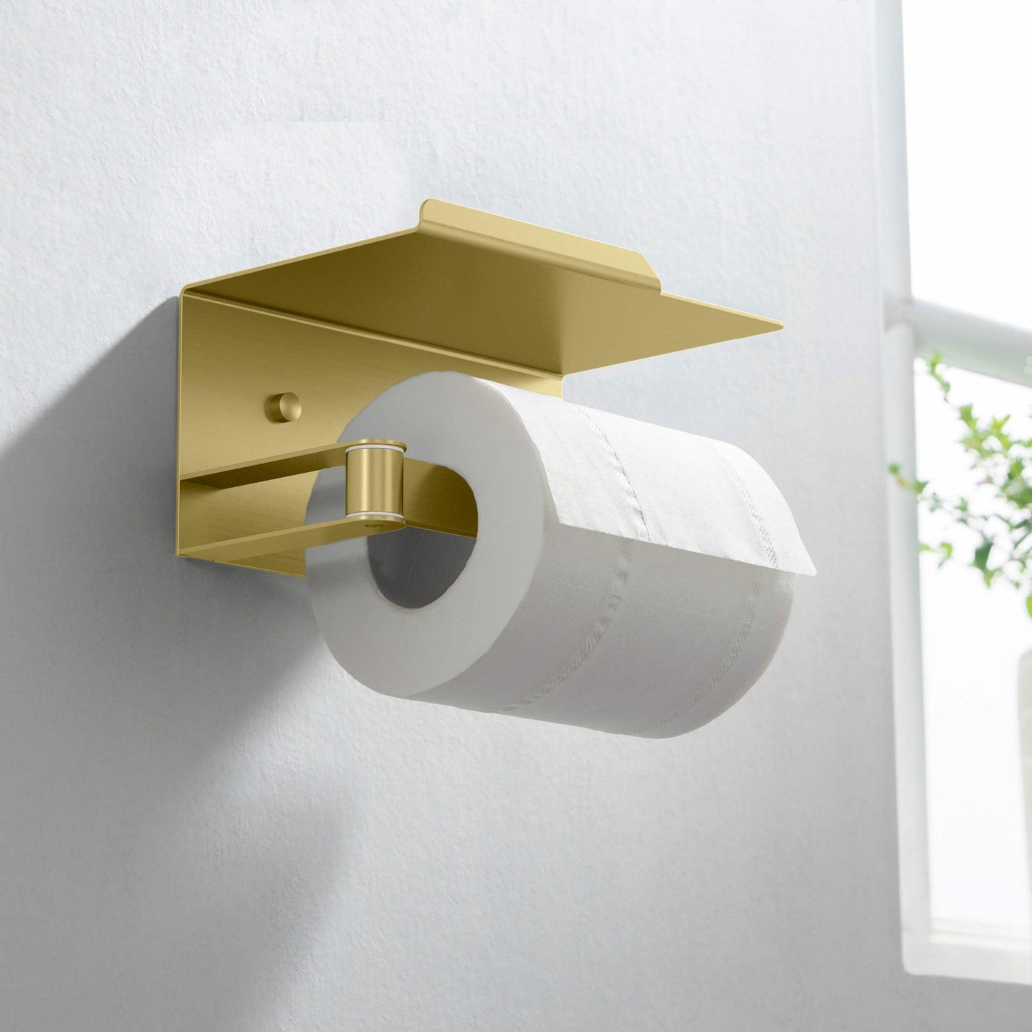 KIBI Deco Bathroom Toilet Paper Holder With Platform in Brushed Gold Finish