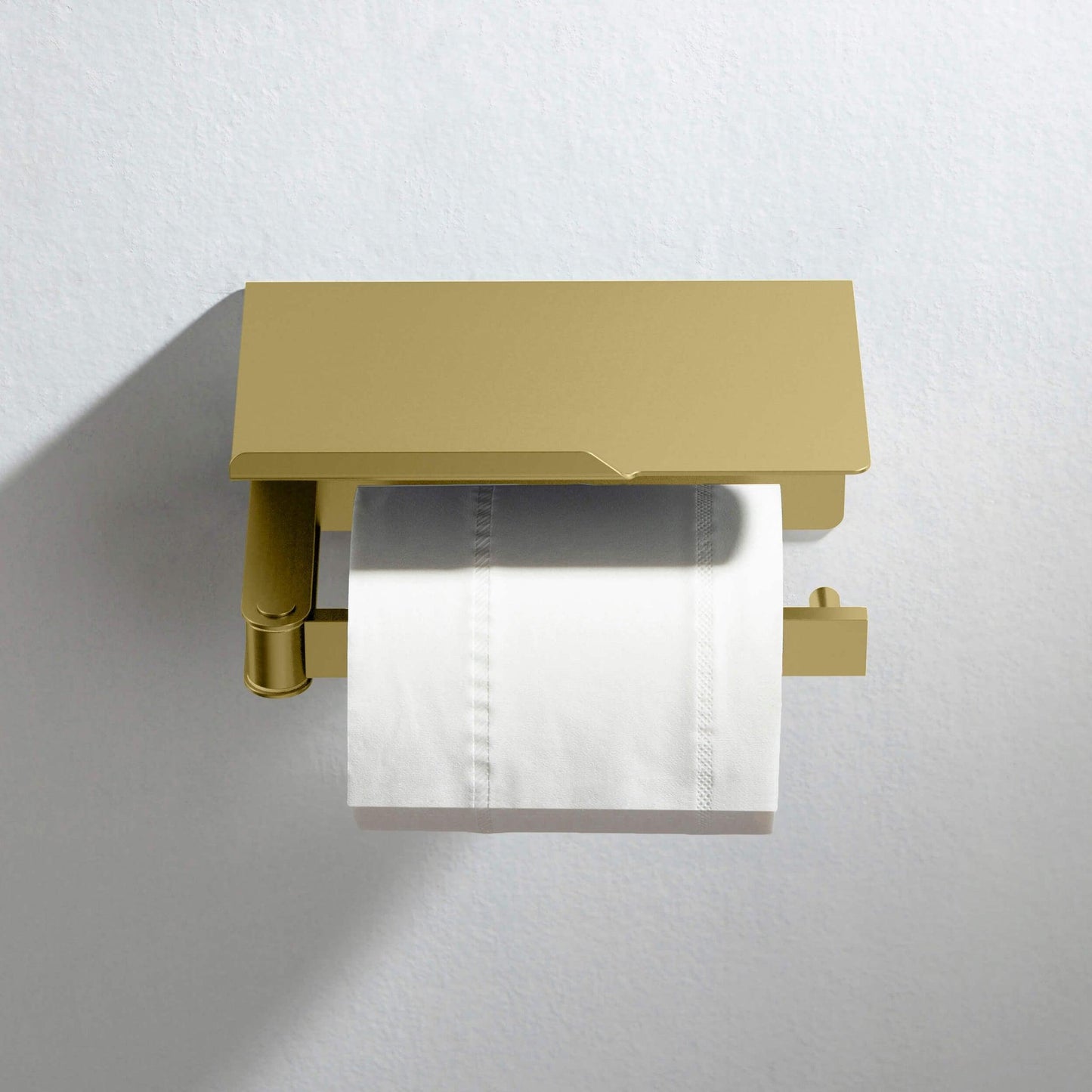 KIBI Deco Bathroom Toilet Paper Holder With Platform in Brushed Gold Finish