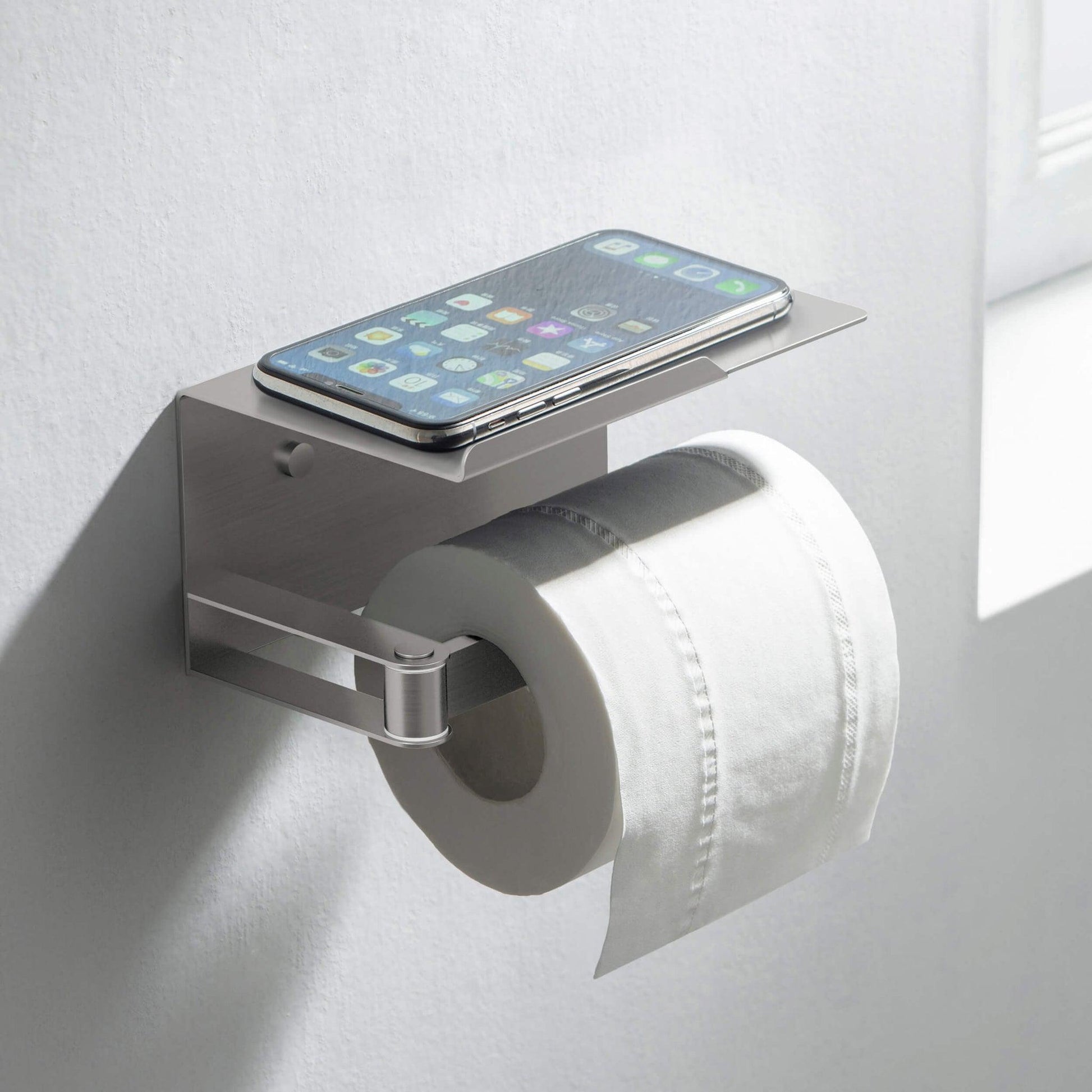 KIBI Deco Bathroom Toilet Paper Holder With Platform in Brushed Nickel Finish