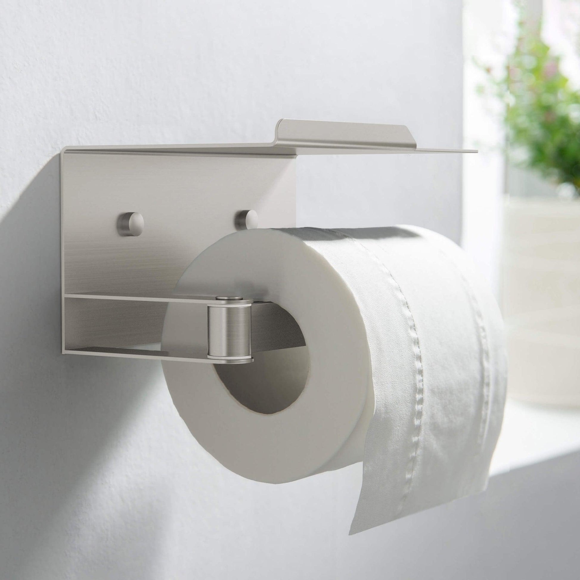 KIBI Deco Bathroom Toilet Paper Holder With Platform in Brushed Nickel Finish