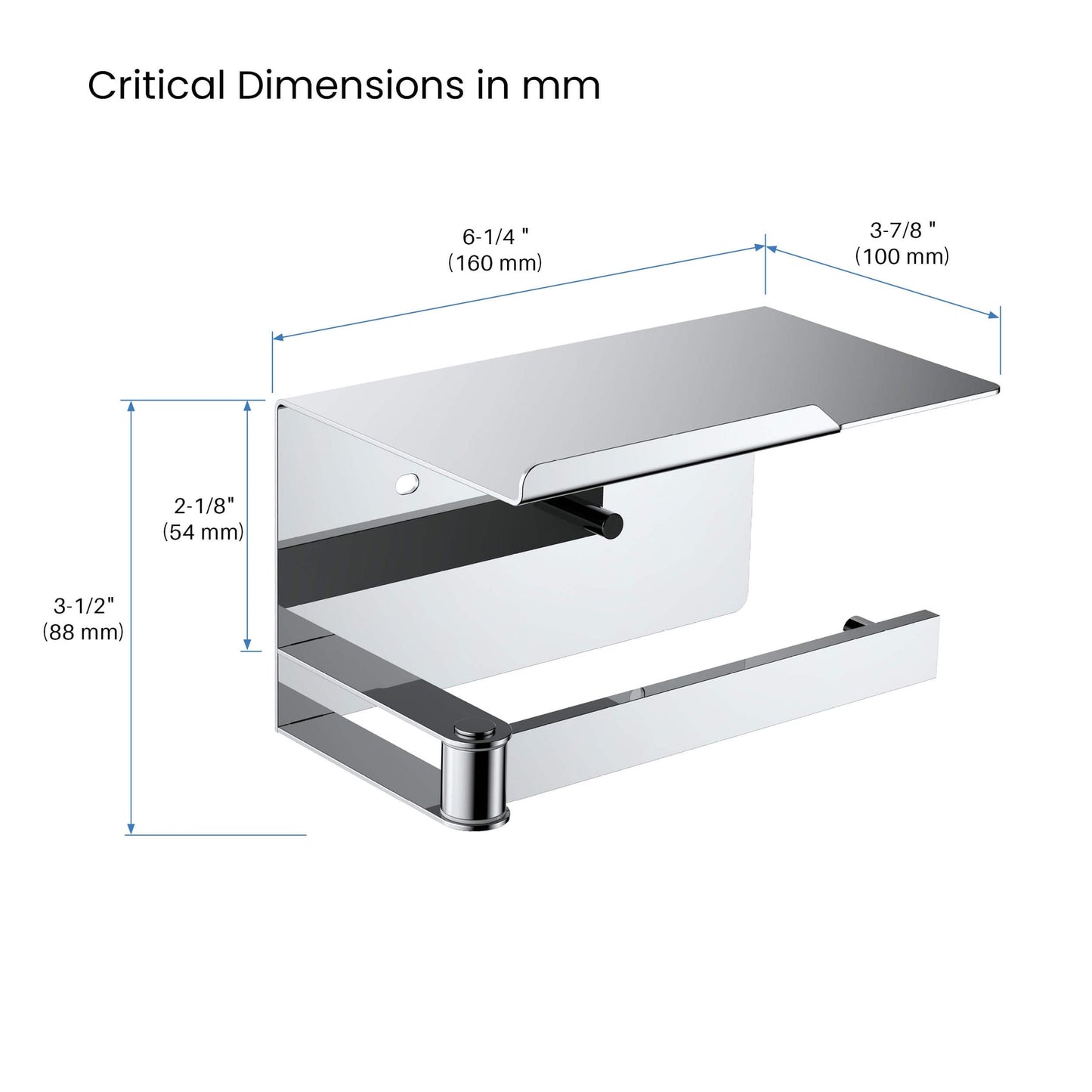 KIBI Deco Bathroom Toilet Paper Holder With Platform in Chrome Finish