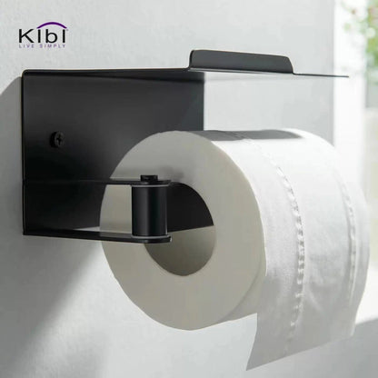 KIBI Deco Bathroom Toilet Paper Holder With Platform in Matte Black Finish