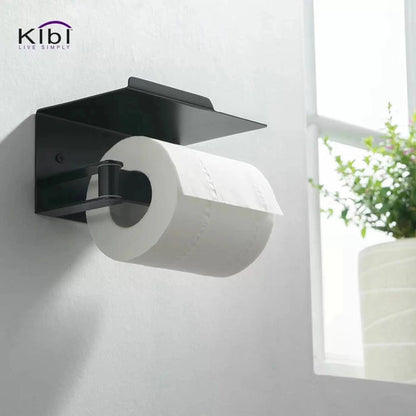 KIBI Deco Bathroom Toilet Paper Holder With Platform in Matte Black Finish