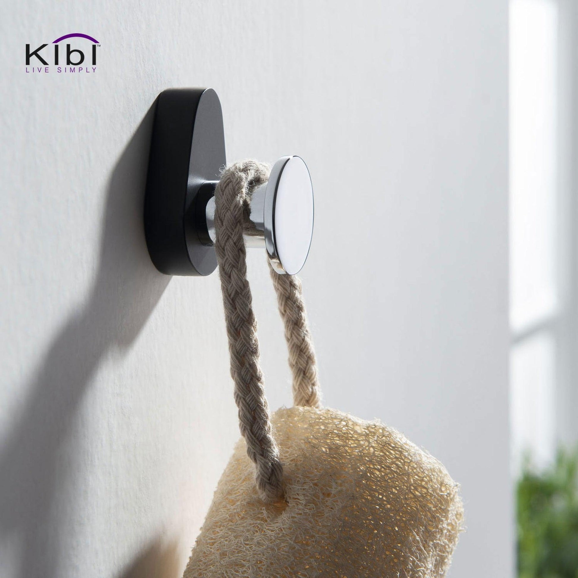 KIBI Volcano Bathroom Robe Hook in Chrome Black Finish