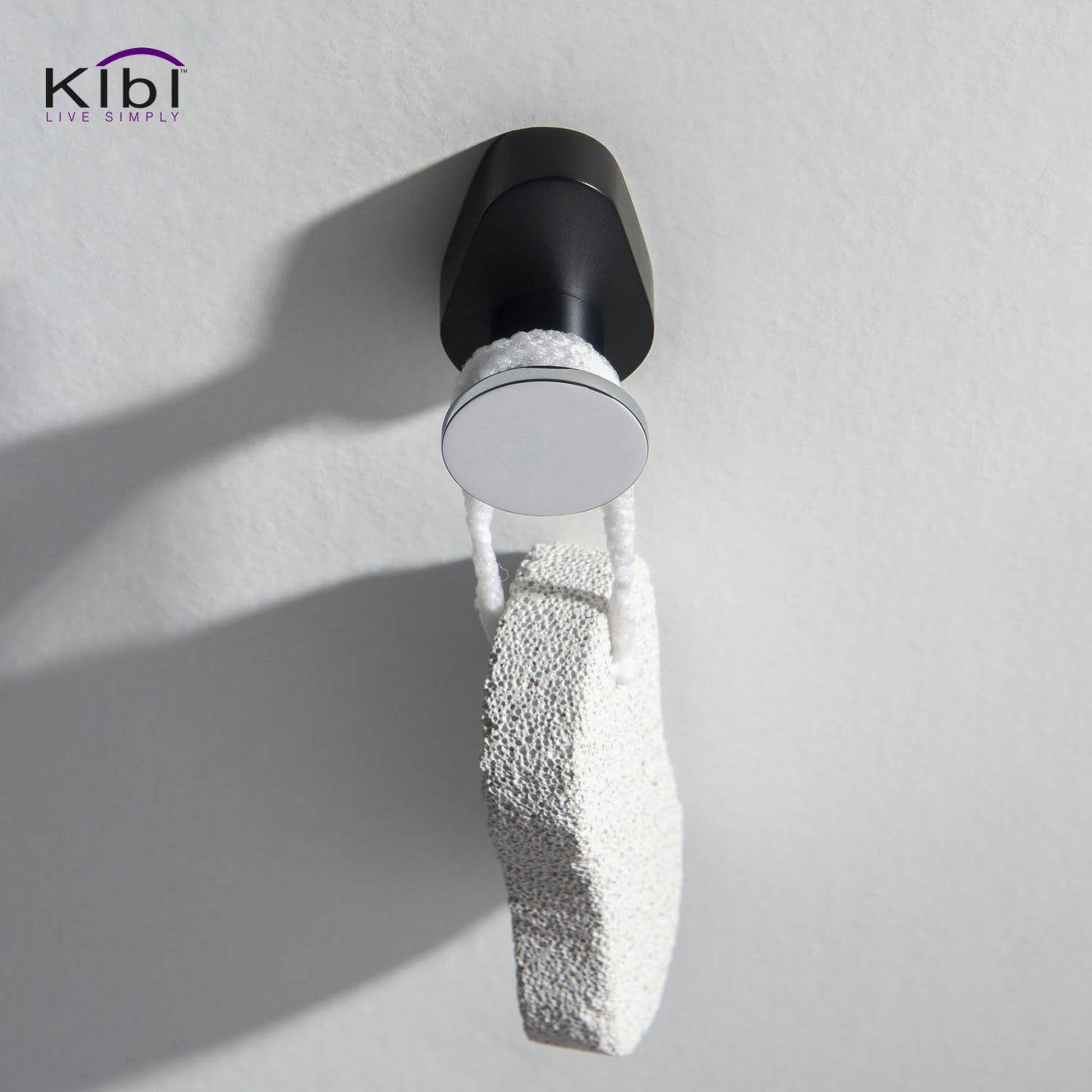 KIBI Volcano Bathroom Robe Hook in Chrome Black Finish