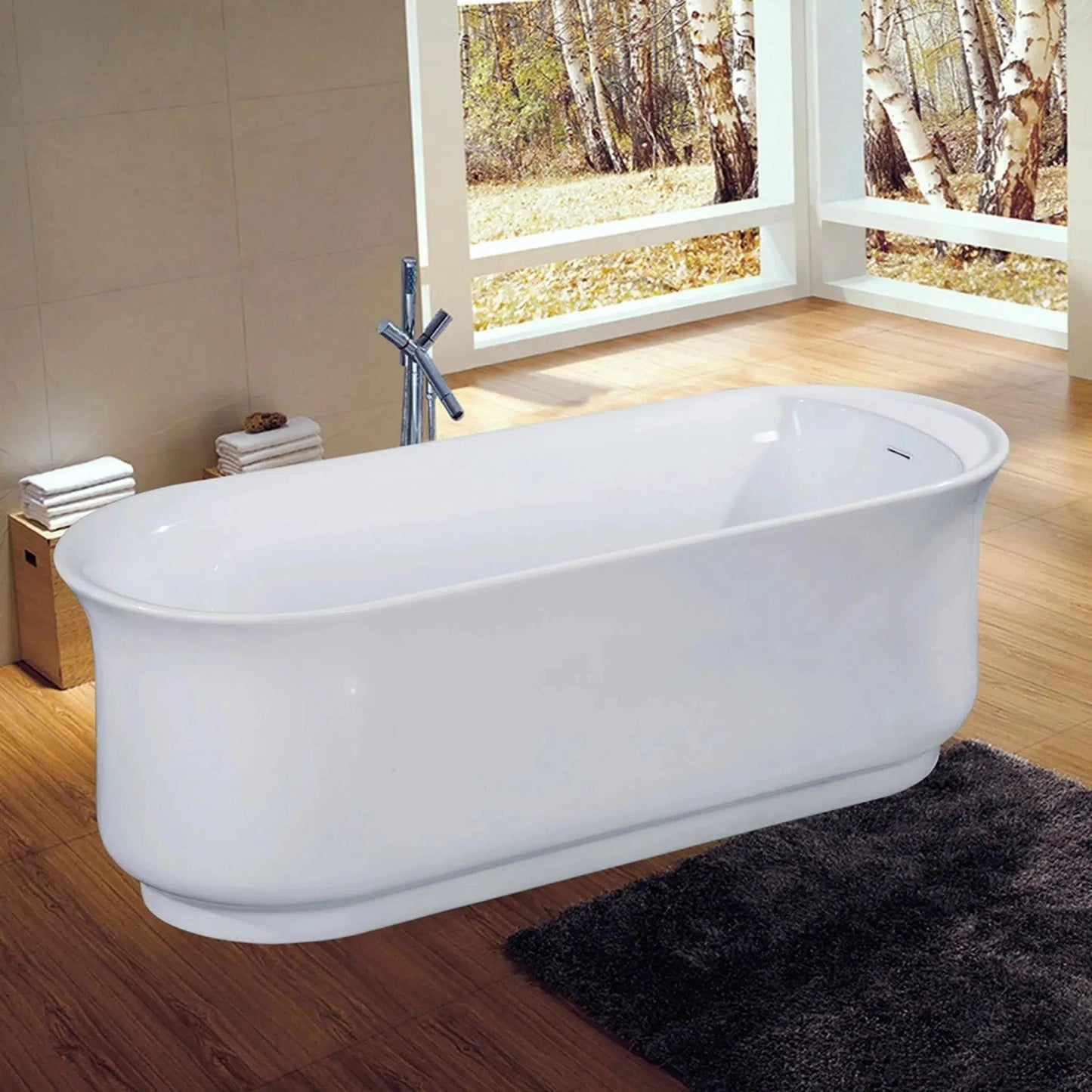 Kingston Brass Aqua Eden 66" x 28" White Acrylic Freestanding Bathtub With Drain and Overflow