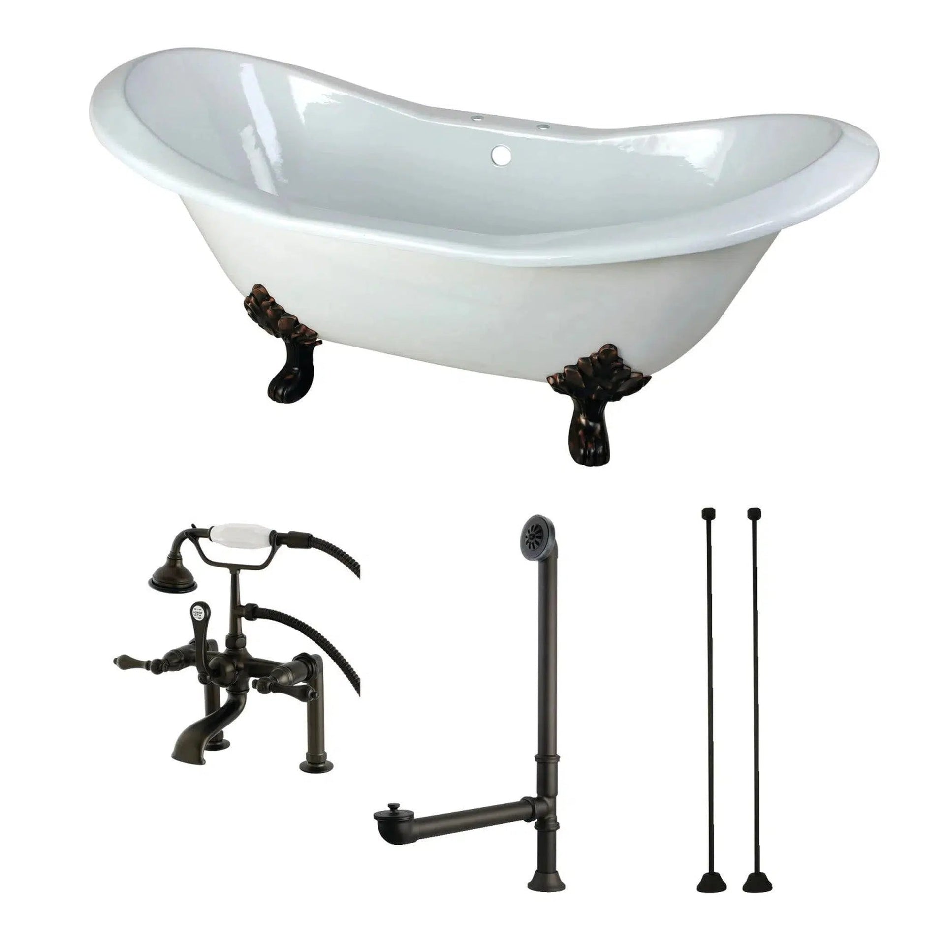 Kingston Brass Vintage Wall Mount Down Spout Clawfoot Tub and Shower Package; Oil Rubbed Bronze