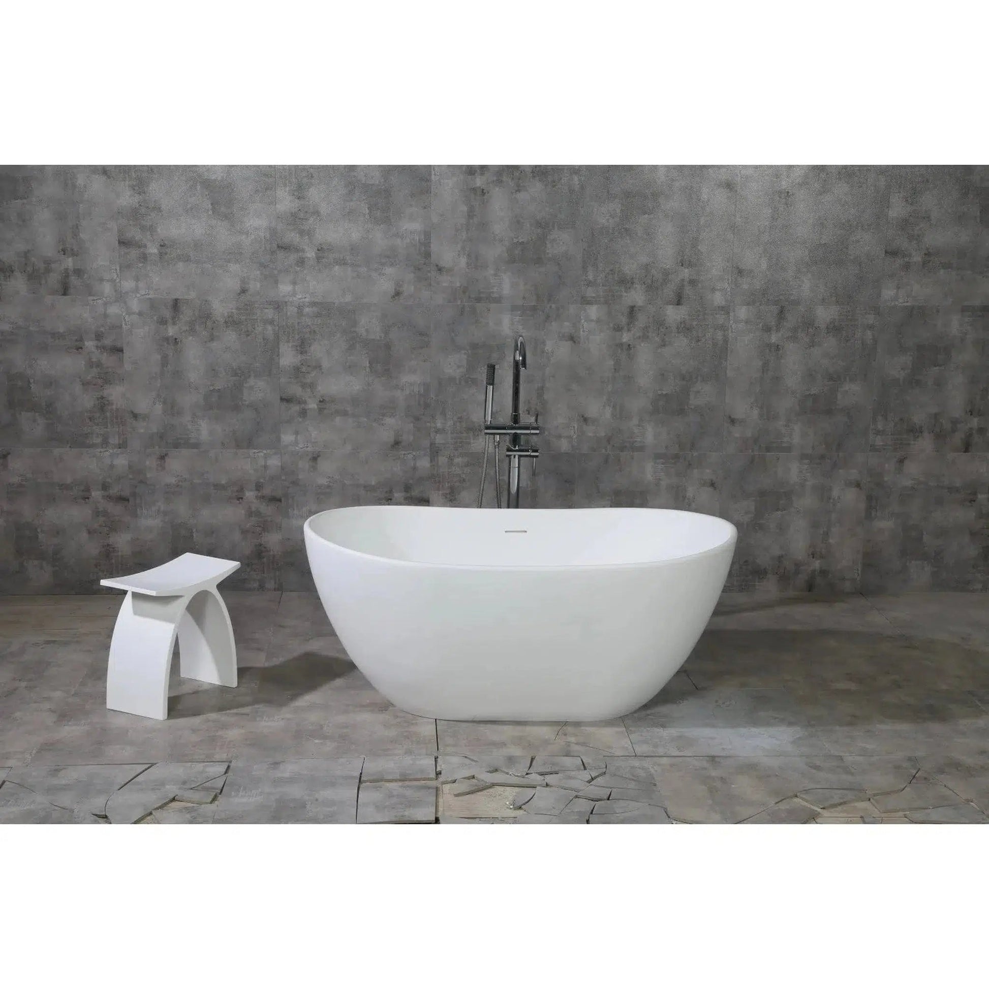 Kingston Brass Aqua Eden Arcticstone 56" x 32" Matte White Solid Surface Stone Freestanding Bathtub With Drain and Overflow