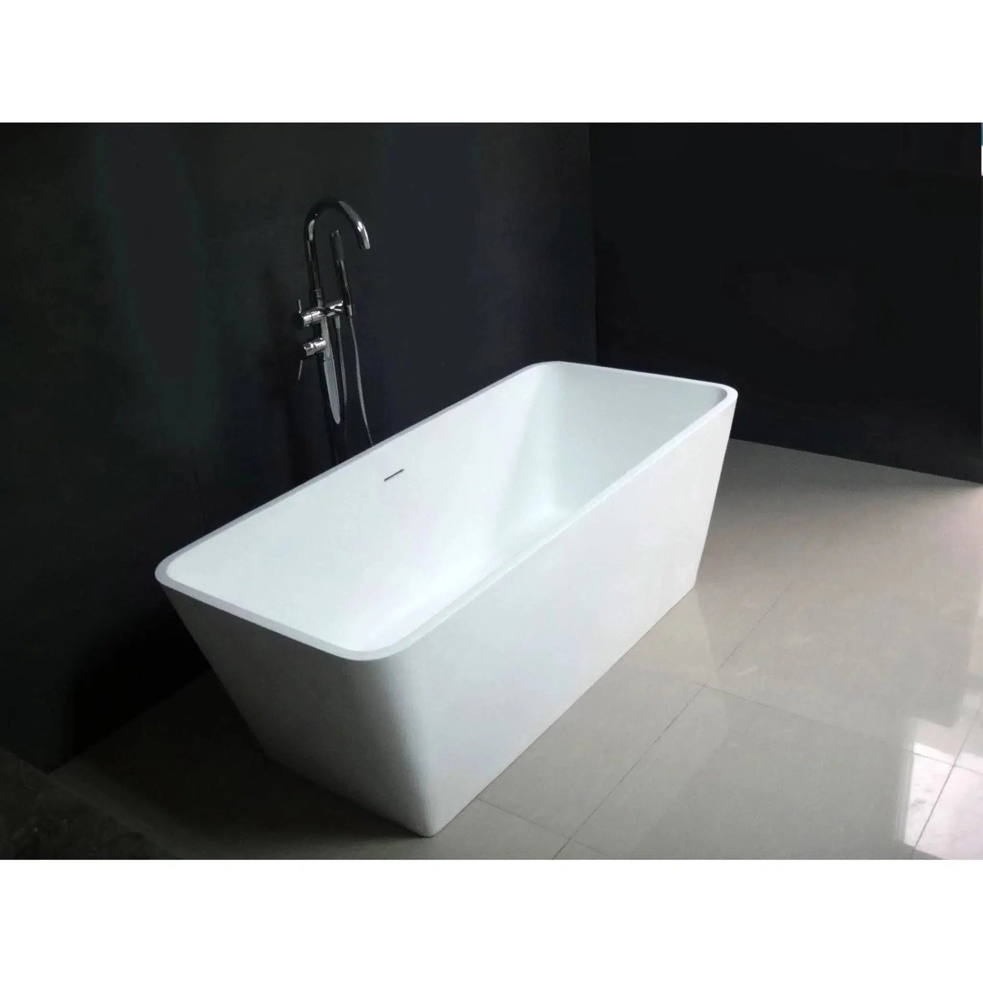 Kingston Brass Aqua Eden Arcticstone 59" x 27" Matte White Solid Surface Stone Freestanding Bathtub With Drain and Overflow