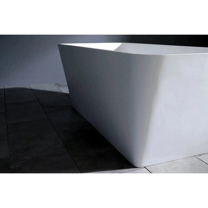 Kingston Brass Aqua Eden Arcticstone 59" x 27" Matte White Solid Surface Stone Freestanding Bathtub With Drain and Overflow