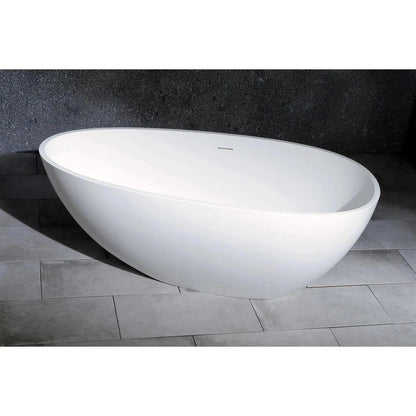 Kingston Brass Aqua Eden Arcticstone 59" x 30" Matte White Solid Surface Stone Freestanding Bathtub With Drain and Overflow