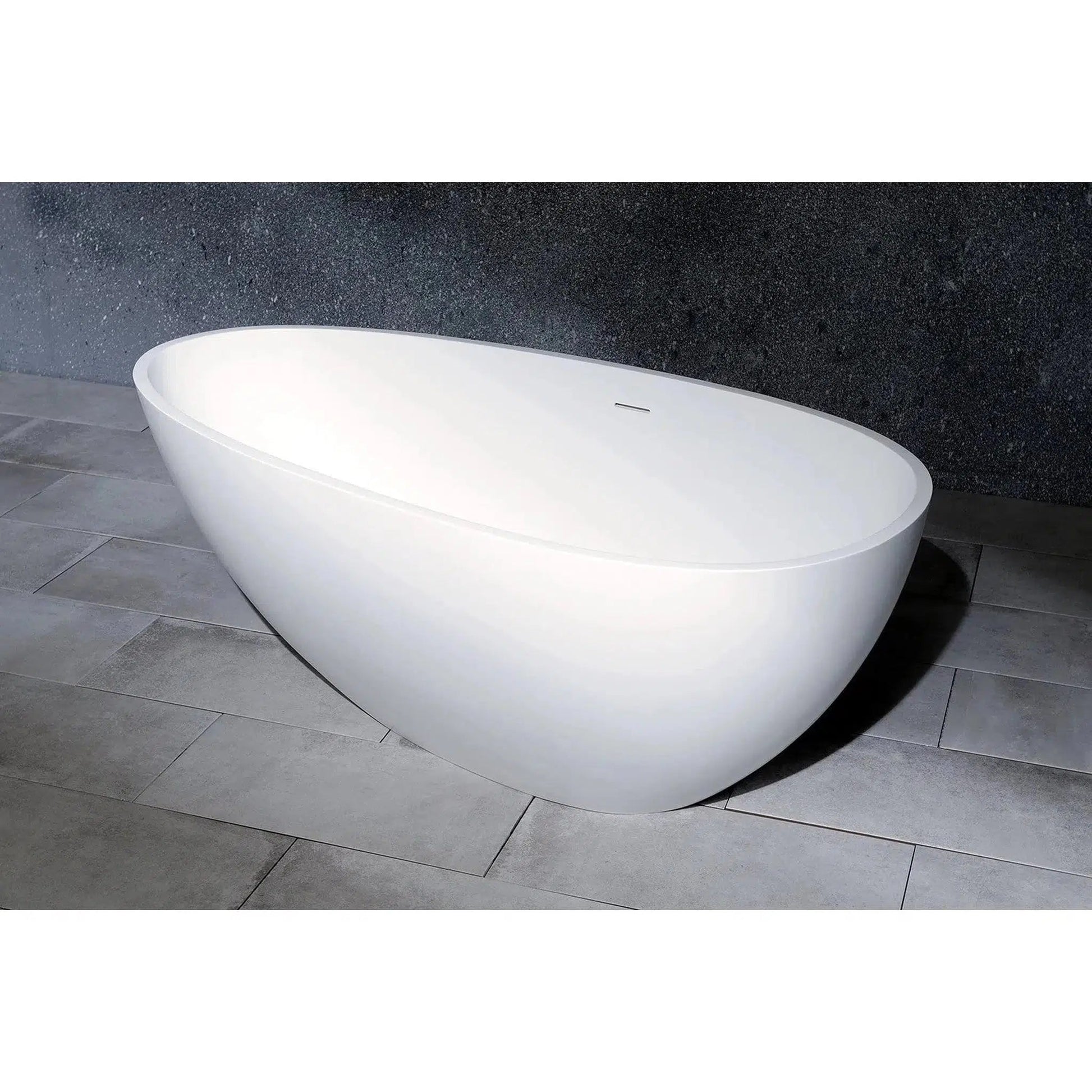 Kingston Brass Aqua Eden Arcticstone 59" x 30" Matte White Solid Surface Stone Freestanding Bathtub With Drain and Overflow