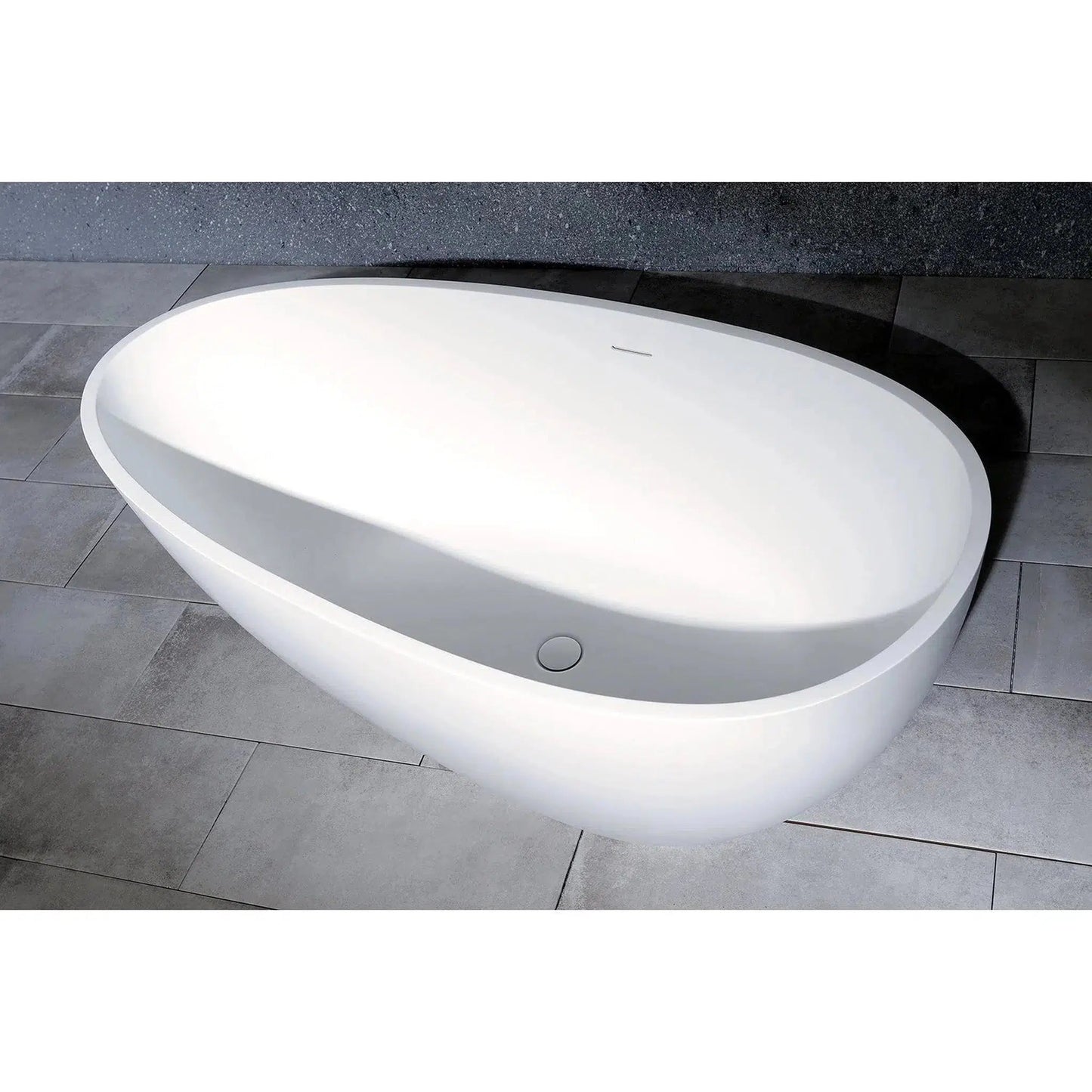 Kingston Brass Aqua Eden Arcticstone 59" x 30" Matte White Solid Surface Stone Freestanding Bathtub With Drain and Overflow