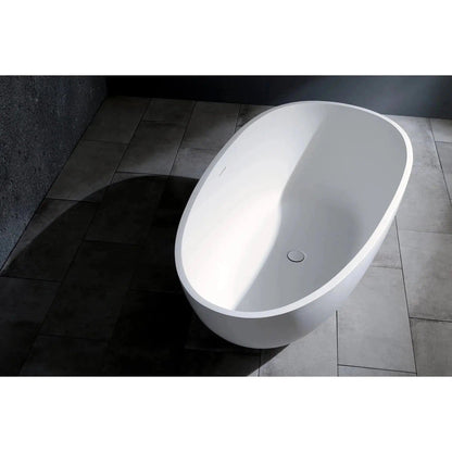 Kingston Brass Aqua Eden Arcticstone 59" x 30" Matte White Solid Surface Stone Freestanding Bathtub With Drain and Overflow