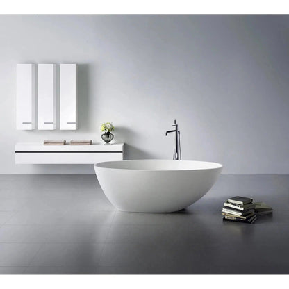 Kingston Brass Aqua Eden Arcticstone 63" x 30" Matte White Solid Surface Stone Freestanding Bathtub With Drain and Overflow