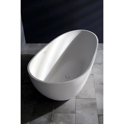 Kingston Brass Aqua Eden Arcticstone 67" x 34" Matte White Solid Surface Stone Freestanding Bathtub With Drain and Overflow