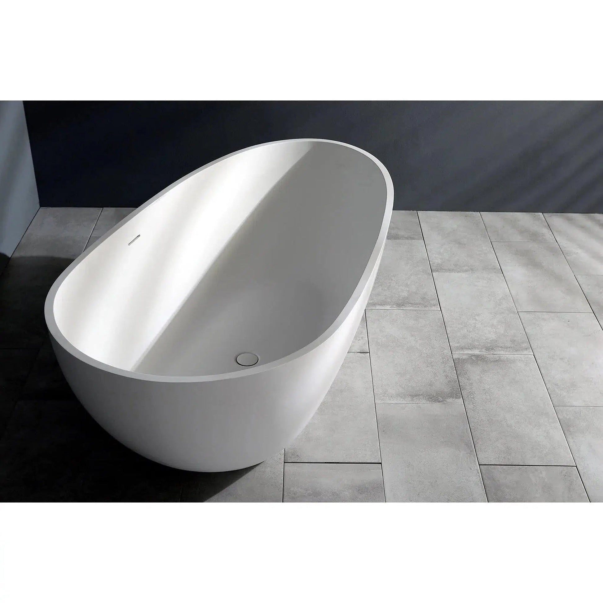 Kingston Brass Aqua Eden Arcticstone 67" x 34" Matte White Solid Surface Stone Freestanding Bathtub With Drain and Overflow