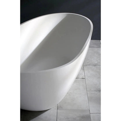 Kingston Brass Aqua Eden Arcticstone 67" x 34" Matte White Solid Surface Stone Freestanding Bathtub With Drain and Overflow