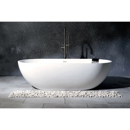 Kingston Brass Aqua Eden Arcticstone 70" x 35" Matte White Solid Surface Stone Freestanding Bathtub With Drain And Overflow