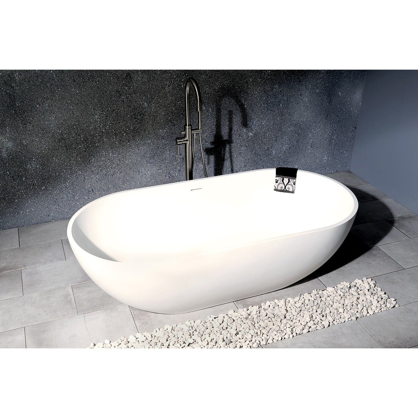 Kingston Brass Aqua Eden Arcticstone 70" x 35" Matte White Solid Surface Stone Freestanding Bathtub With Drain And Overflow