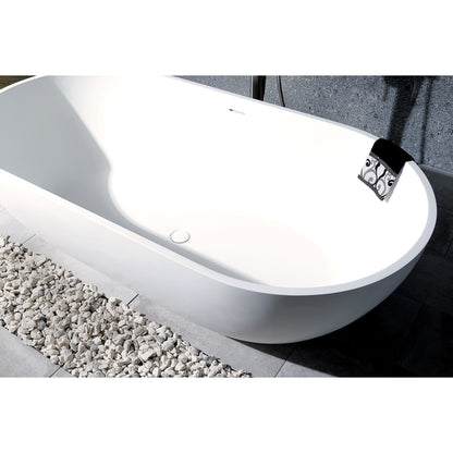 Kingston Brass Aqua Eden Arcticstone 70" x 35" Matte White Solid Surface Stone Freestanding Bathtub With Drain And Overflow