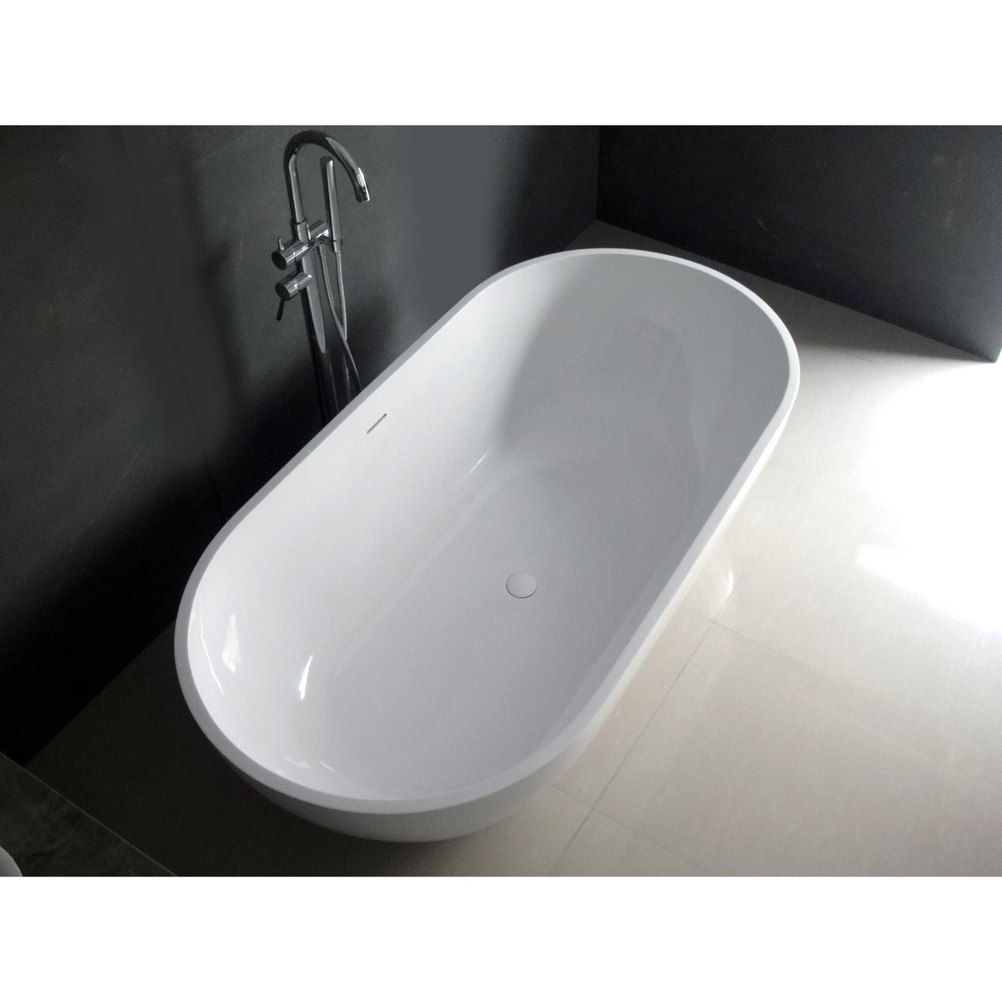 Kingston Brass Aqua Eden Arcticstone 70" x 35" Matte White Solid Surface Stone Freestanding Bathtub With Drain And Overflow