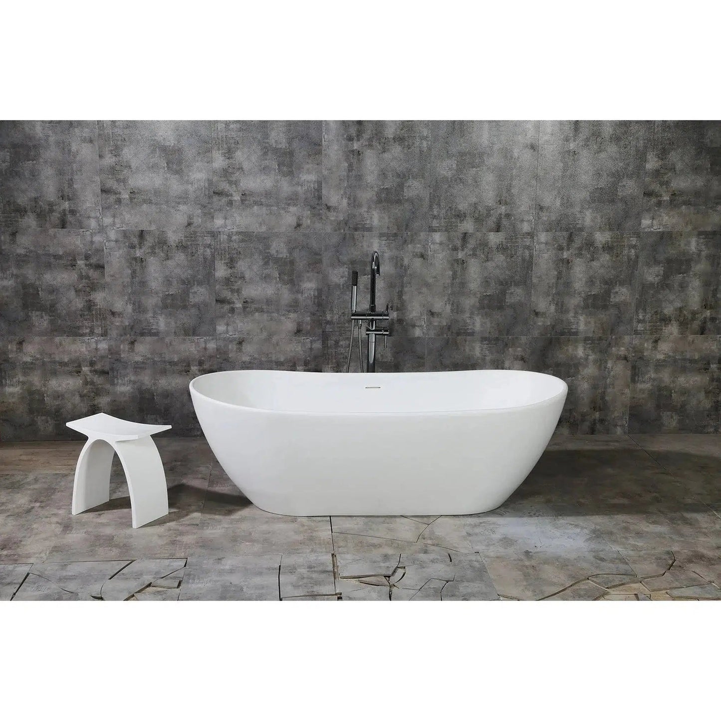 Kingston Brass Aqua Eden Arcticstone 71" x 32" Matte White Solid Surface Stone Freestanding Bathtub With Drain and Overflow