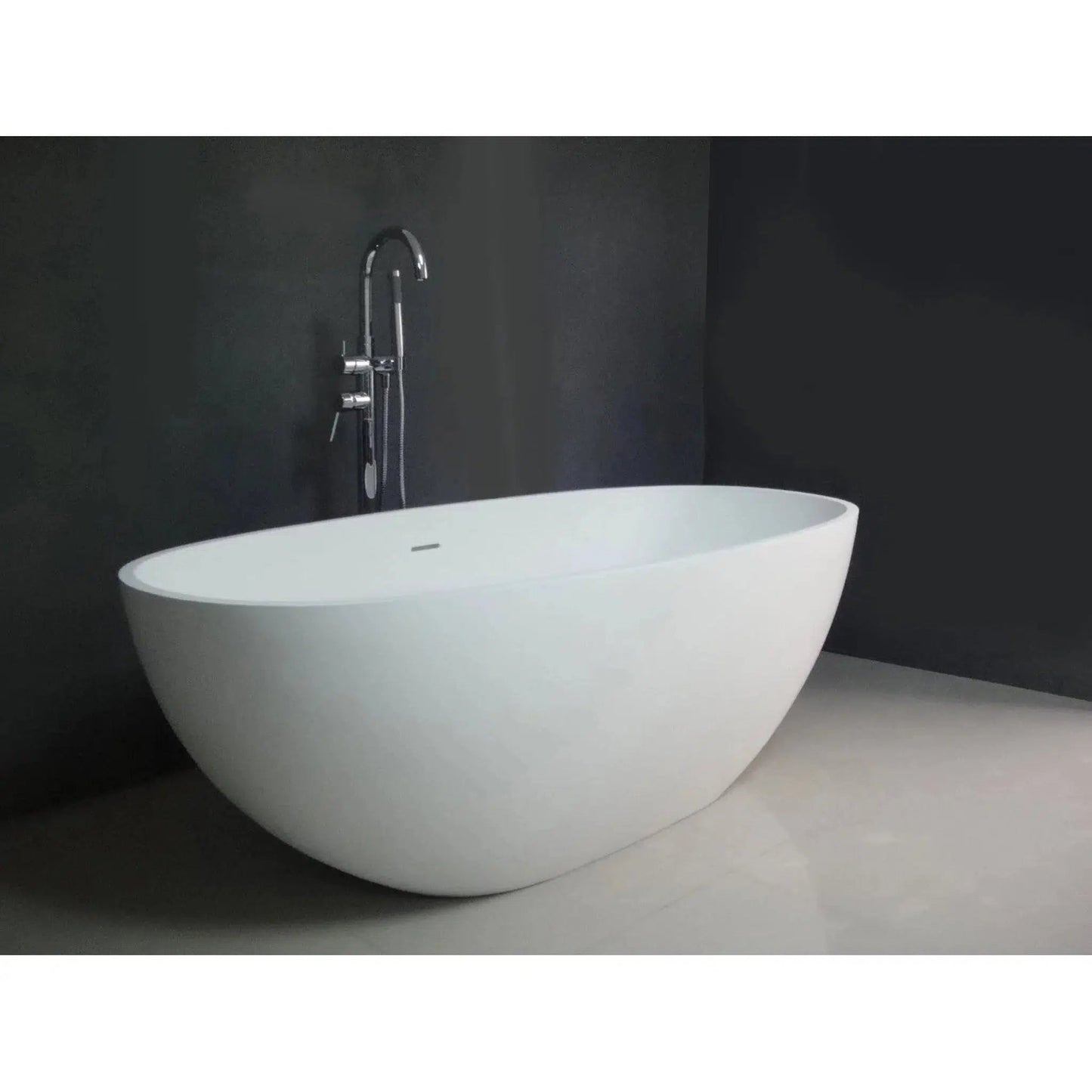 Kingston Brass Aqua Eden Arcticstone VRTRS653123 65" x 31" Matte White Solid Surface Stone Freestanding Bathtub With Drain and Overflow