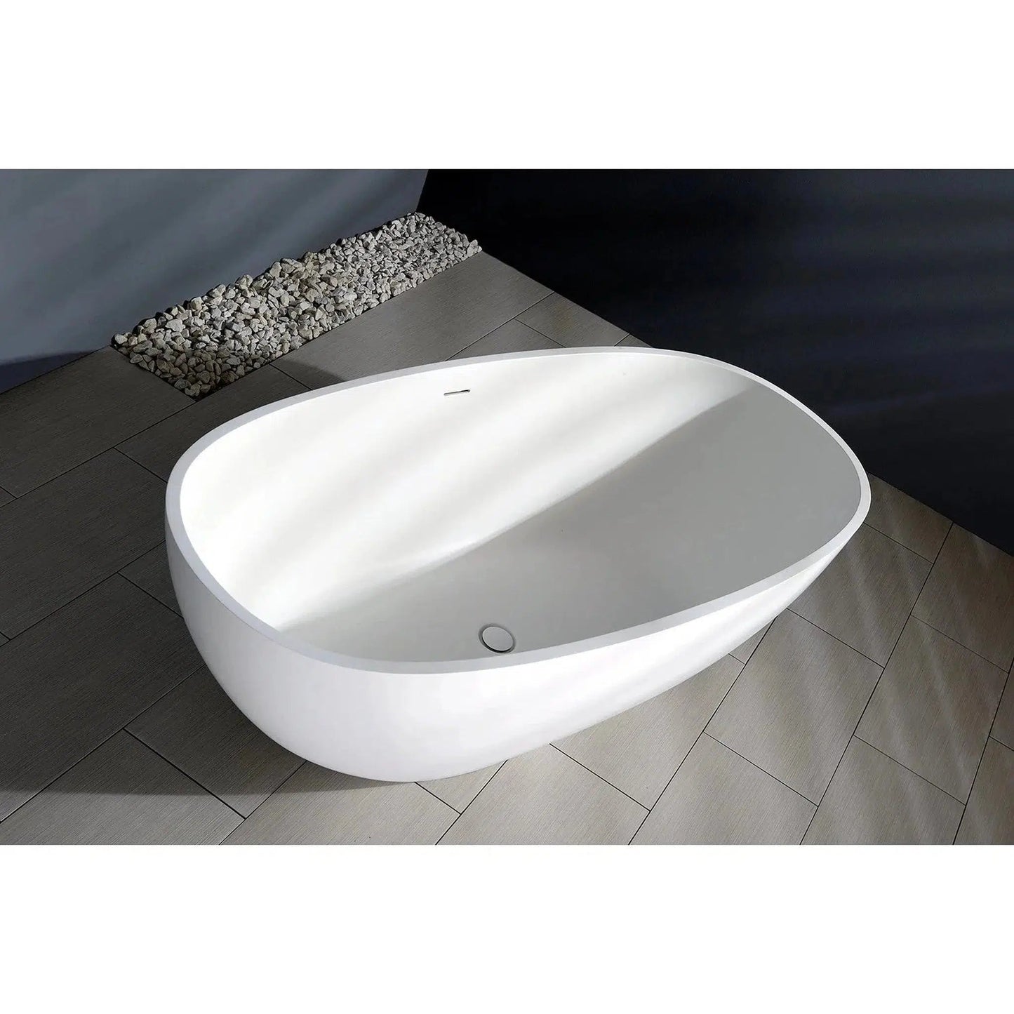 Kingston Brass Aqua Eden Arcticstone VRTRS653123 65" x 31" Matte White Solid Surface Stone Freestanding Bathtub With Drain and Overflow