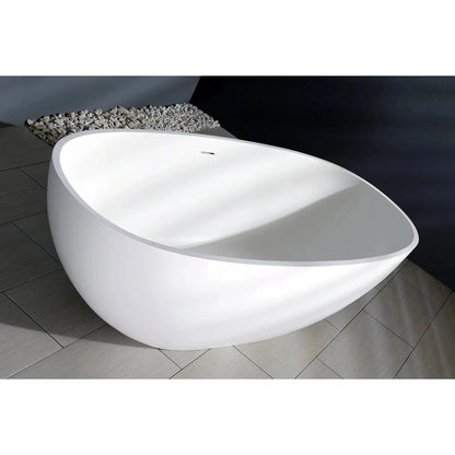 Kingston Brass Aqua Eden Arcticstone VRTRS653123 65" x 31" Matte White Solid Surface Stone Freestanding Bathtub With Drain and Overflow