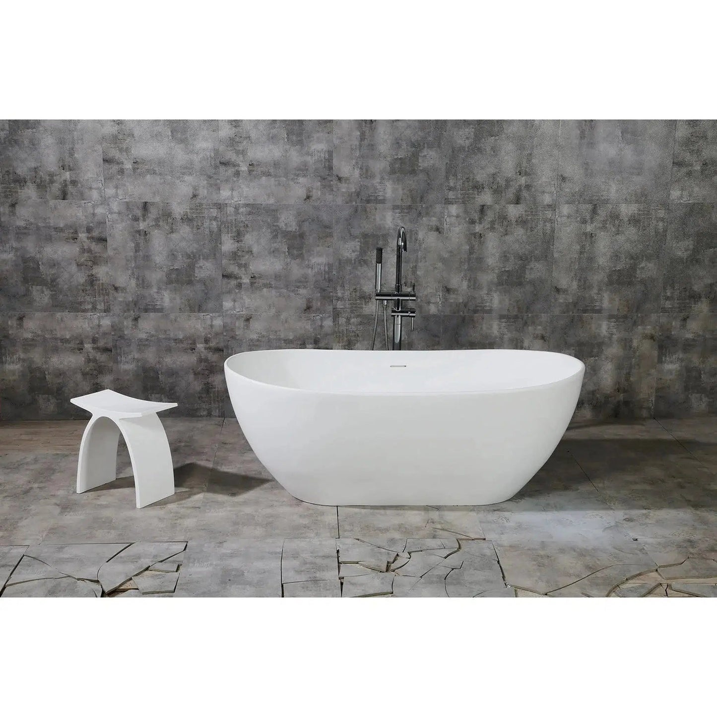 Kingston Brass Aqua Eden Arcticstone VRTRS653224 65" x 32" Matte White Solid Surface Stone Freestanding Bathtub With Drain and Overflow