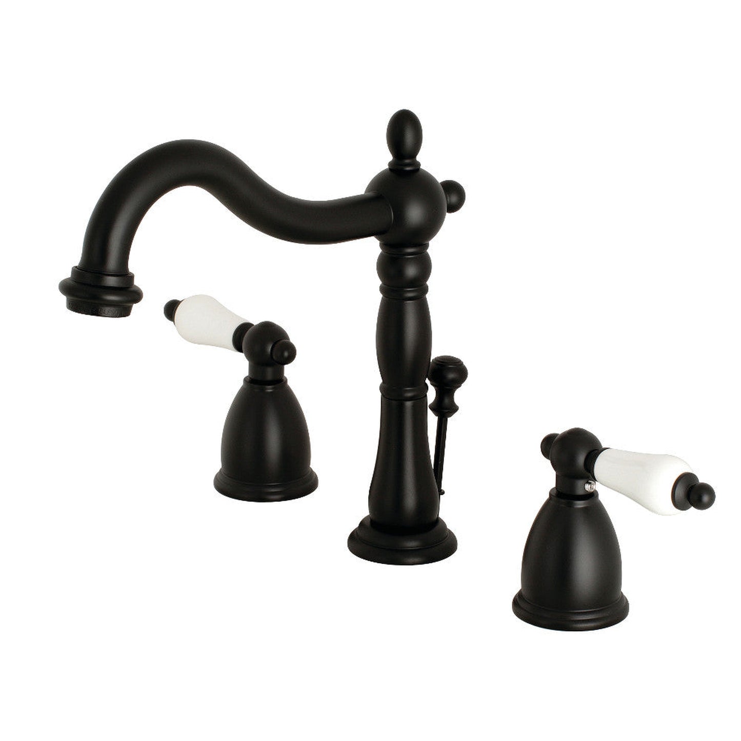 Kingston Brass KB1970PL Heritage Widespread Bathroom Faucet with Brass Pop-Up, Matte Black