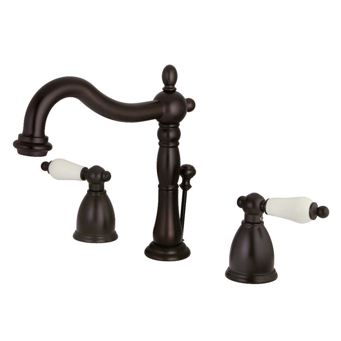 Kingston Brass KB1975PL Heritage Widespread Bathroom Faucet with Plastic Pop-Up, Oil Rubbed Bronze