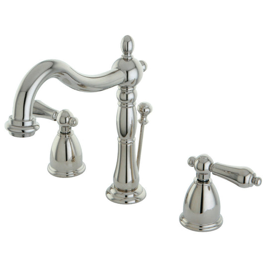 Kingston Brass KB1976AL Heritage Widespread Bathroom Faucet with Brass Pop-Up, Polished Nickel