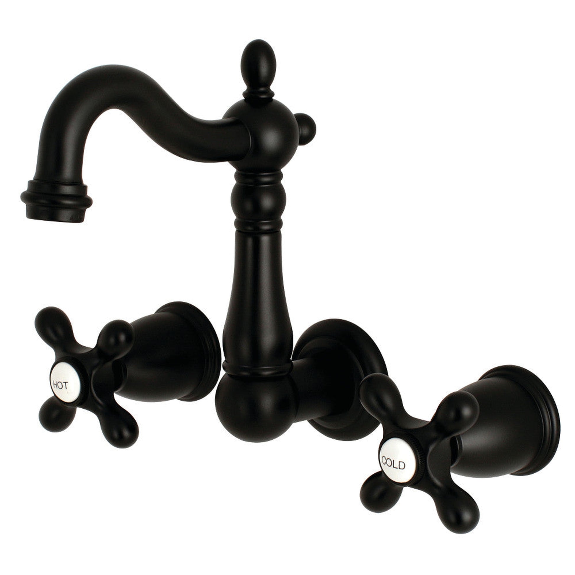 Kingston Brass KS1220AX Heritage Wall Mount Bathroom Faucet, Matte Black