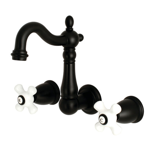 Kingston Brass KS1220PX Heritage Wall Mount Bathroom Faucet, Matte Black