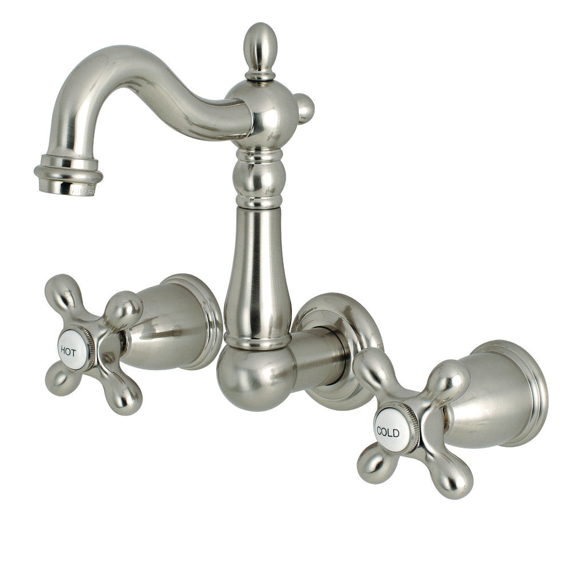 Kingston Brass KS1228AX Heritage Wall Mount Bathroom Faucet, Brushed Nickel