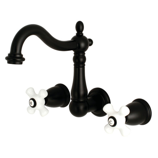 Kingston Brass KS1250PX 8-Inch Center Wall Mount Bathroom Faucet, Matte Black