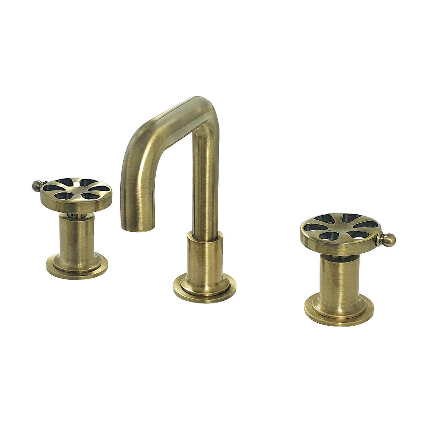 Kingston Brass KS142RXAB Belknap Widespread Bathroom Faucet with Push Pop-Up, Antique Brass