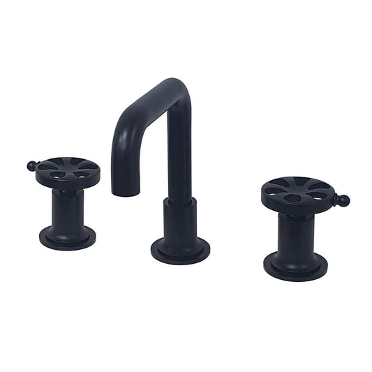 Kingston Brass KS142RXMB Belknap Widespread Bathroom Faucet with Push Pop-Up, Matte Black