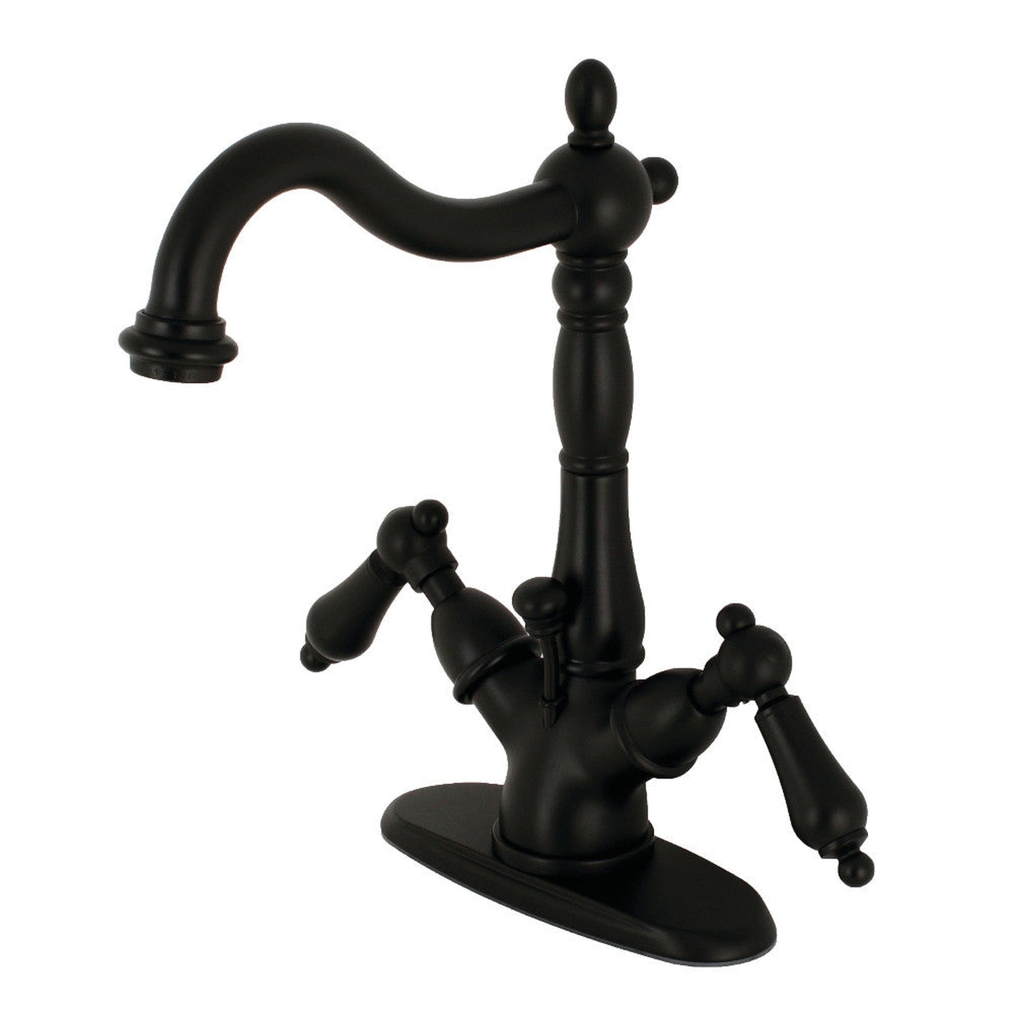 Kingston Brass KS1430AL Heritage Two-Handle Bathroom Faucet with Brass Pop-Up and Cover Plate, Matte Black