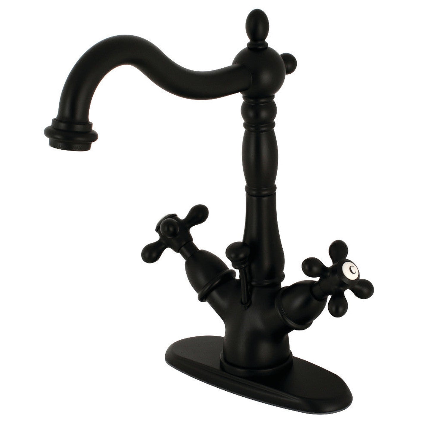 Kingston Brass KS1430AX Heritage Two-Handle Bathroom Faucet with Brass Pop-Up and Cover Plate, Matte Black