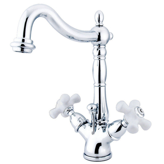 Kingston Brass KS1431PX Heritage Two-Handle Bathroom Faucet with Brass Pop-Up and Cover Plate, Polished Chrome