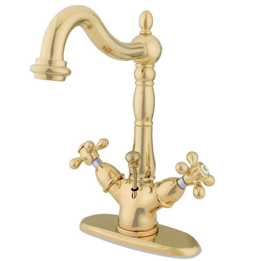 Kingston Brass KS1432AX Heritage Two-Handle Bathroom Faucet with Brass Pop-Up and Cover Plate, Polished Brass